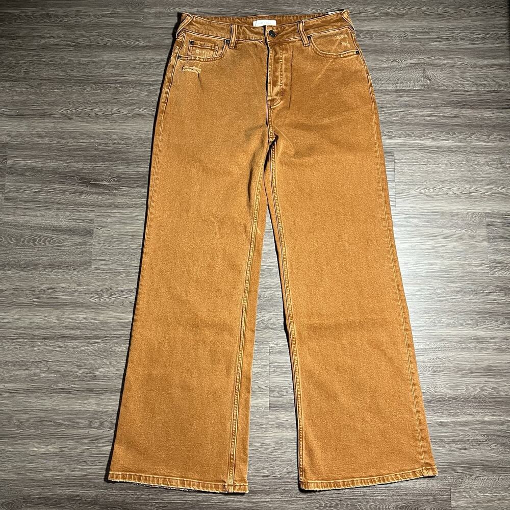 Cleo + Wolf Wide Leg Jeans Women's 29x32 Brown High Rise Distressed Stretch NWT
